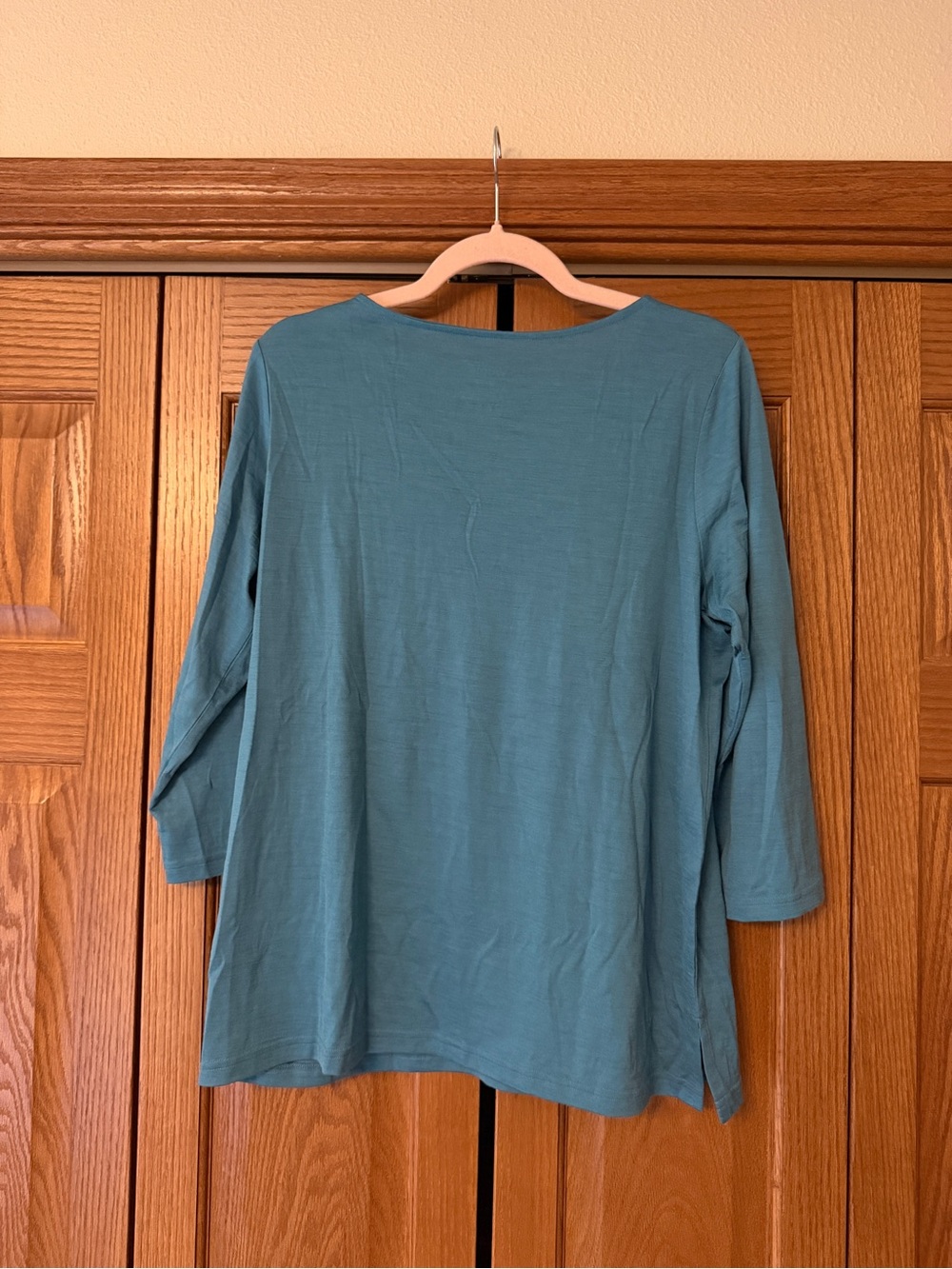 Wool& Colette alpine blue tee. 3/4 Sleeve Top. - Picture 3 of 3
